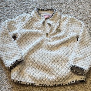 Juicy Couture Cream Textured Pullover with Leopard Accents